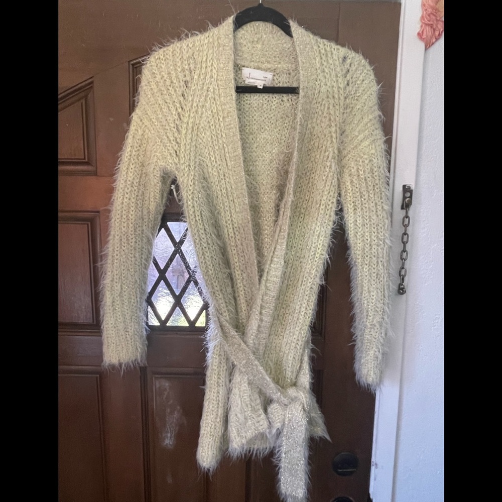 - NWOT ANTHROPOLOGIE neon yellow eyelash long sweater with tie - Picture 1 of 7